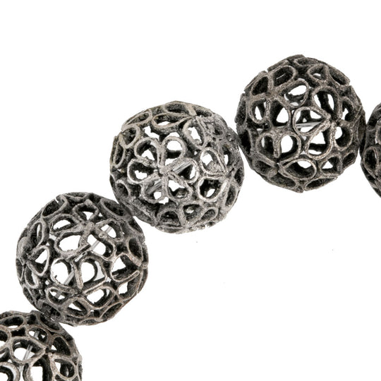 Silvered copper lacy filigree beads, flower design,12mm. Pkg 2. b18-574