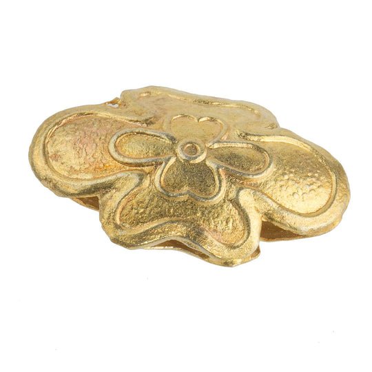 Flat hollow embossed gold plated bead, 13x22x8mm. Sold individually. b18-585(e)