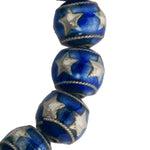 Silver over copper enamel beads with silver stars, 10mm. Package of 2. 