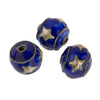 Silver over copper enamel beads with silver stars, 10mm. Package of 2. 