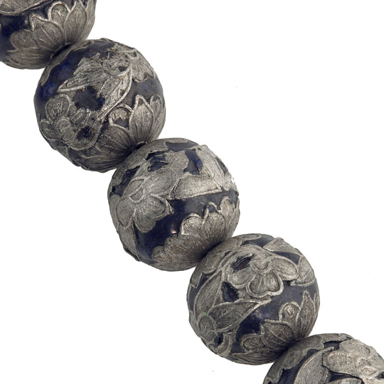 Blue enamel and silver plated copper lotus flower bead 15mm. Pkg.2. b18-603