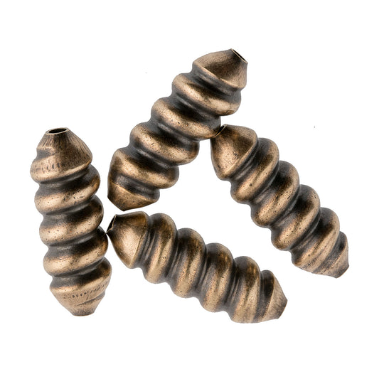 Oxidized brass elongated spiral bead. 18x8mm.  Pkg 4. b18-628