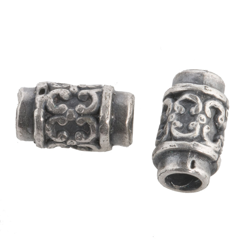 Antiqued silver plate decorative tube.  9x5mm. Package of 2. 