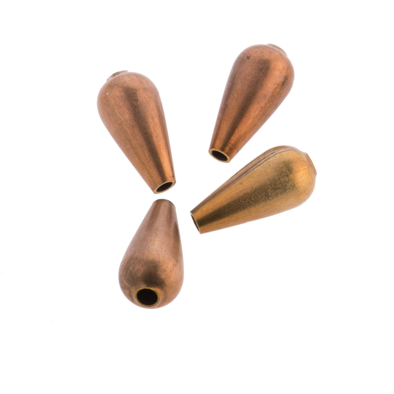 Vintage smooth hollow  brass teardrop bead  13x6.5mm.  Pkg of 4. 