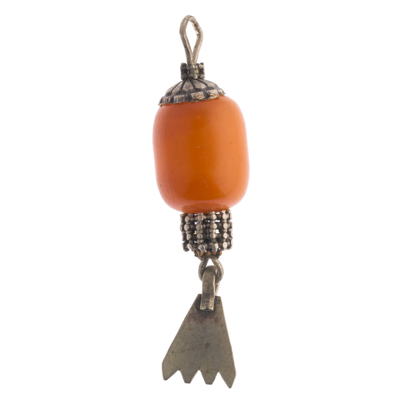 Old ethnic Yemeni resin amber bead pendant with high content silver caps. b18-654cs