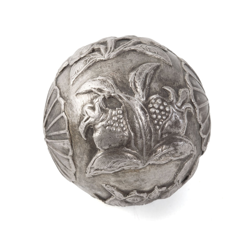 Antique Chinese silver bead. Leaves, flowers and pomegranets. Lotus caps. 25mm. b18-661