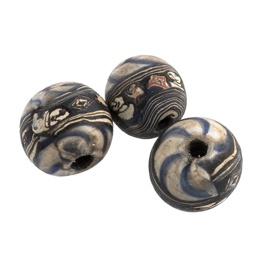 Jatim Face Bead, blue, white, ancient replica. 19mm. Pkg 1. b1-874