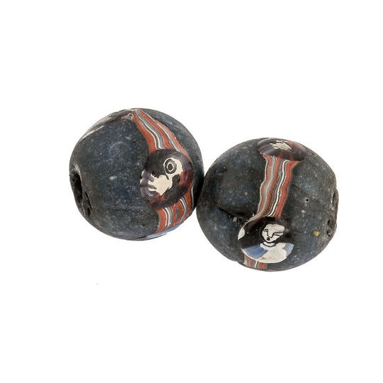 Ancient Jatim Glass Womans Face & Bird motif Bead replica. 18x20mm. Pkg 1. b1-876