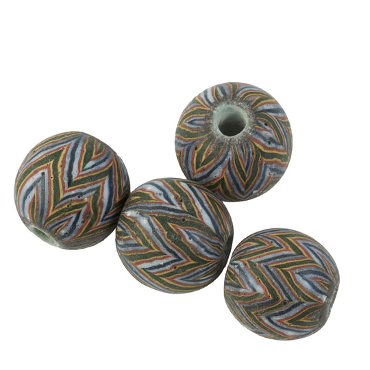 Ancient Pelangi Combed Glass Rainbow Bead replica. 19-21mm. Pkg 1. b1-885-2