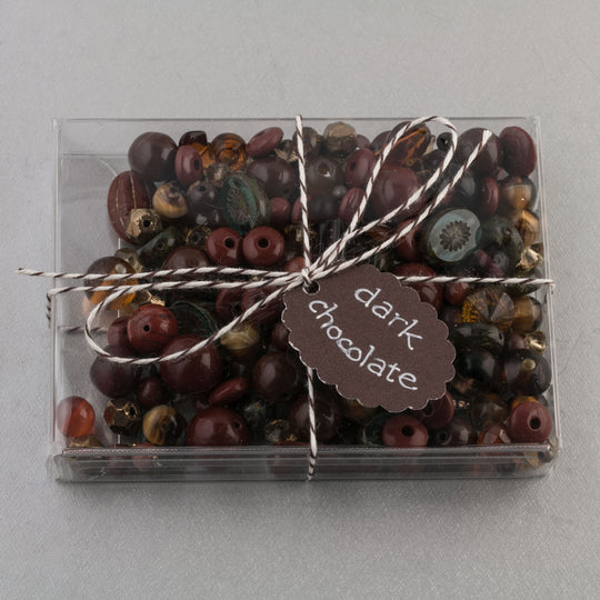 Vintage glass bead mix of chocolate color beads from Europe, Japan and beyond.  5 oz box. b19-0112-Dark Chocolate