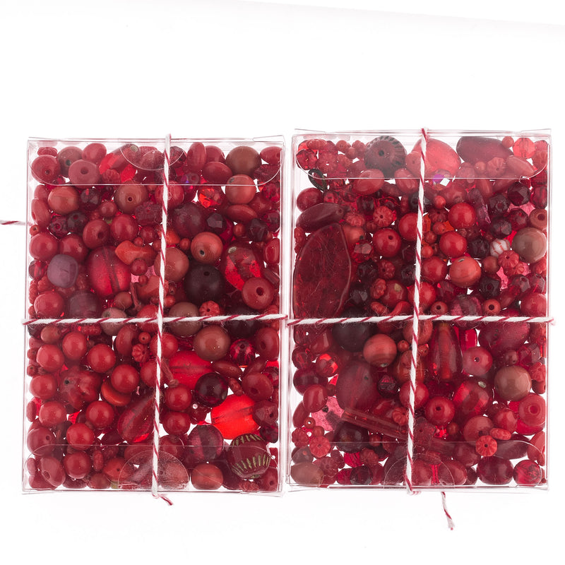 Vintage glass bead mix of red beads from Europe, Japan and beyond.  5 oz box. Cinnamon Red Hots