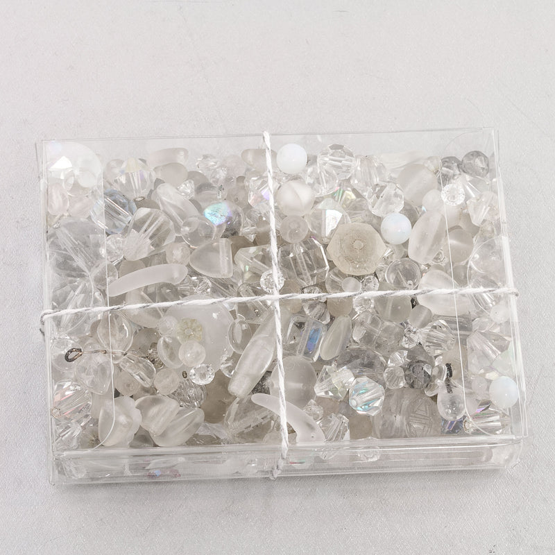 Vintage glass bead mix of clear smooth and faceted beads from Europe, Japan and beyond. 5 oz box. b19-0112-Rock Candy