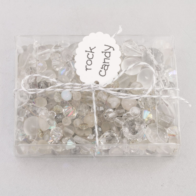 Vintage glass bead mix of clear smooth and faceted beads from Europe, Japan and beyond. 5 oz box. b19-0112-Rock Candy