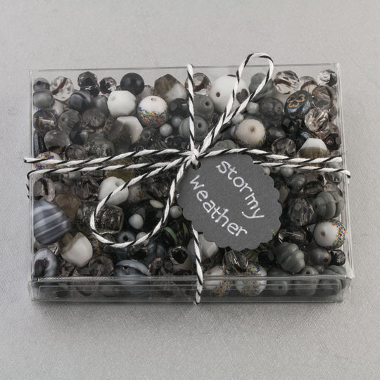 Vintage glass bead mix in an array of gray colors from Europe, Japan and beyond.  5 oz box. b19-0112-Stormy Weather