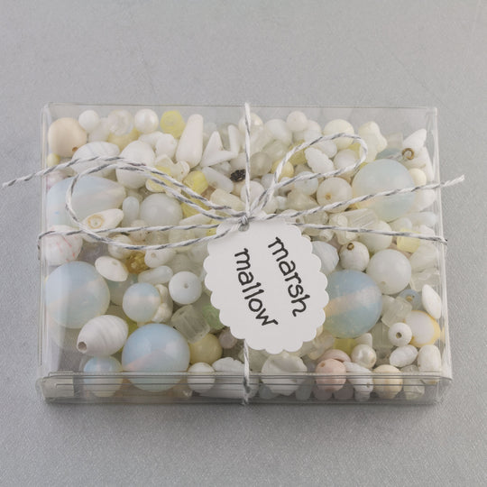 Vintage glass bead mix of white and opal color beads from Europe, Japan and beyond.  5 oz box. b19-0112-marshmallow