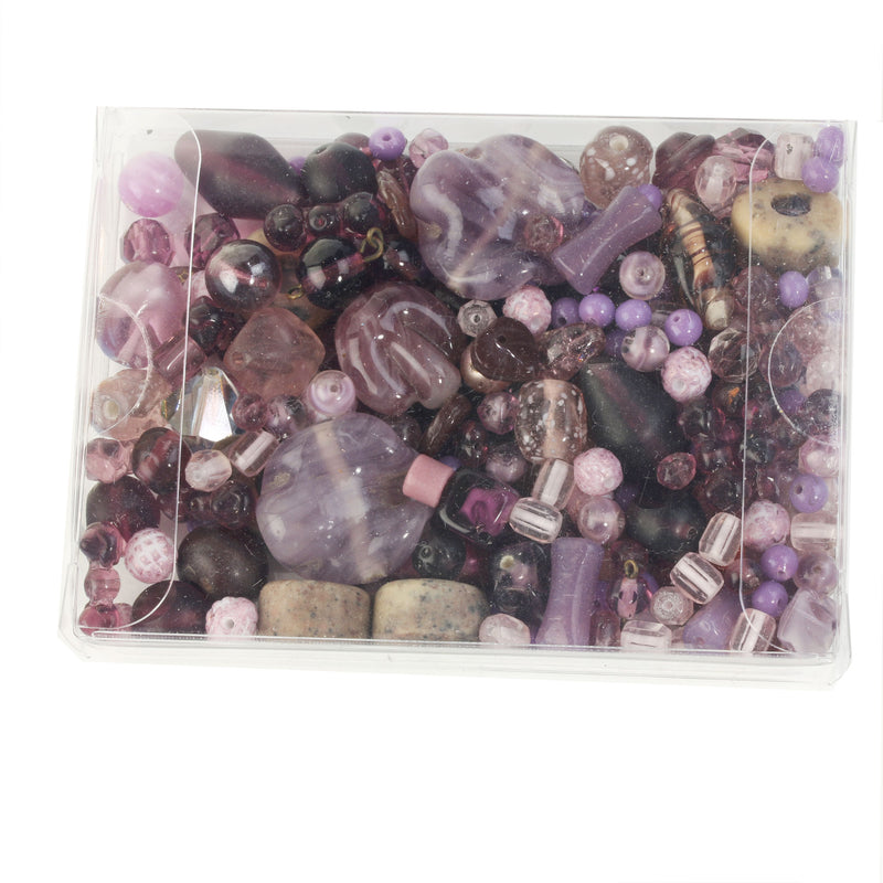 Vintage glass bead mix of purple beads from Europe, Japan and beyond.  5 oz box. Purple Haze