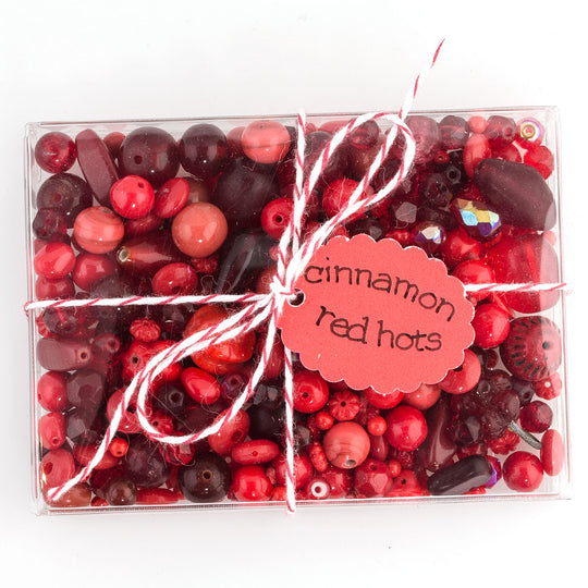 Vintage glass bead mix of red beads from Europe, Japan and beyond.  5 oz box. b19-0112-Cinnamon Red Hots