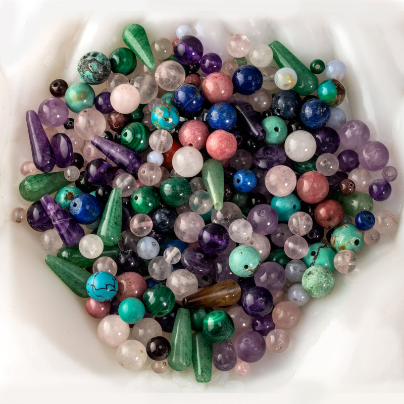 Vintage high quality gemstone bead mix.  4-10mm. 5 oz box. gemstone