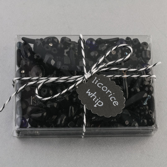 Vintage black glass bead mix from Europe, Japan and beyond.  5 oz box. b19-0112-Licorice Whip