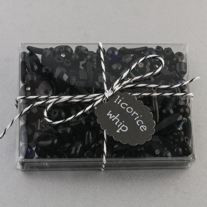 Vintage black glass bead mix from Europe, Japan and beyond.  5 oz box.