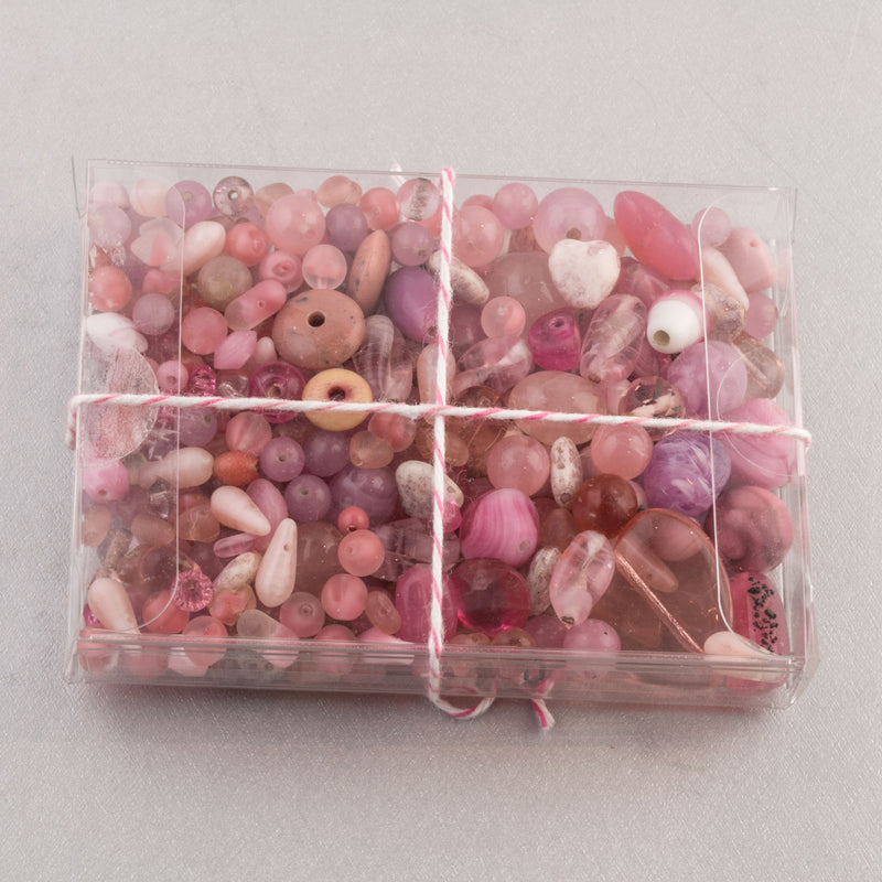 Vintage glass bead mix of pink and rose beads from Europe, Japan and beyond.  5 oz box. Cotton Candy.