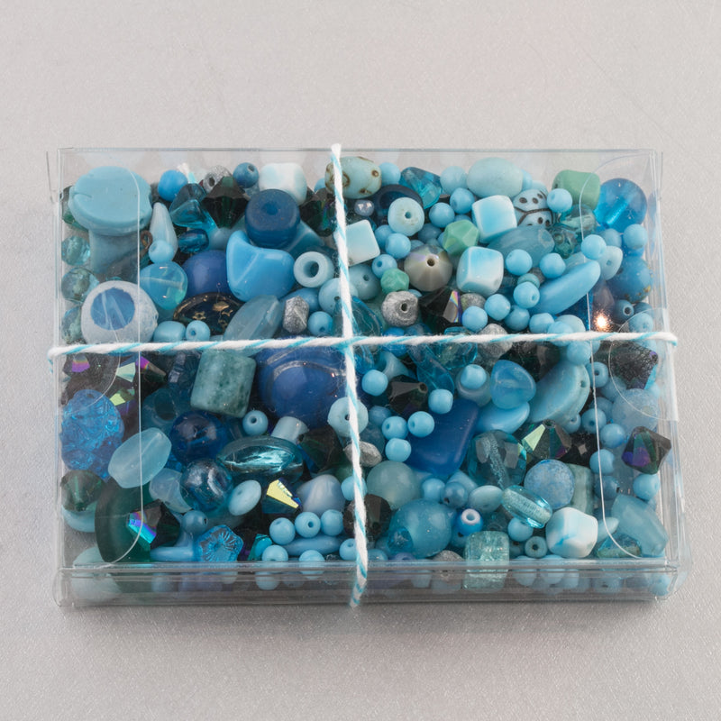 Vintage turquoise glass bead mix from Europe, Japan and beyond.  5 oz box. b19-0112-Turquoise Taffy