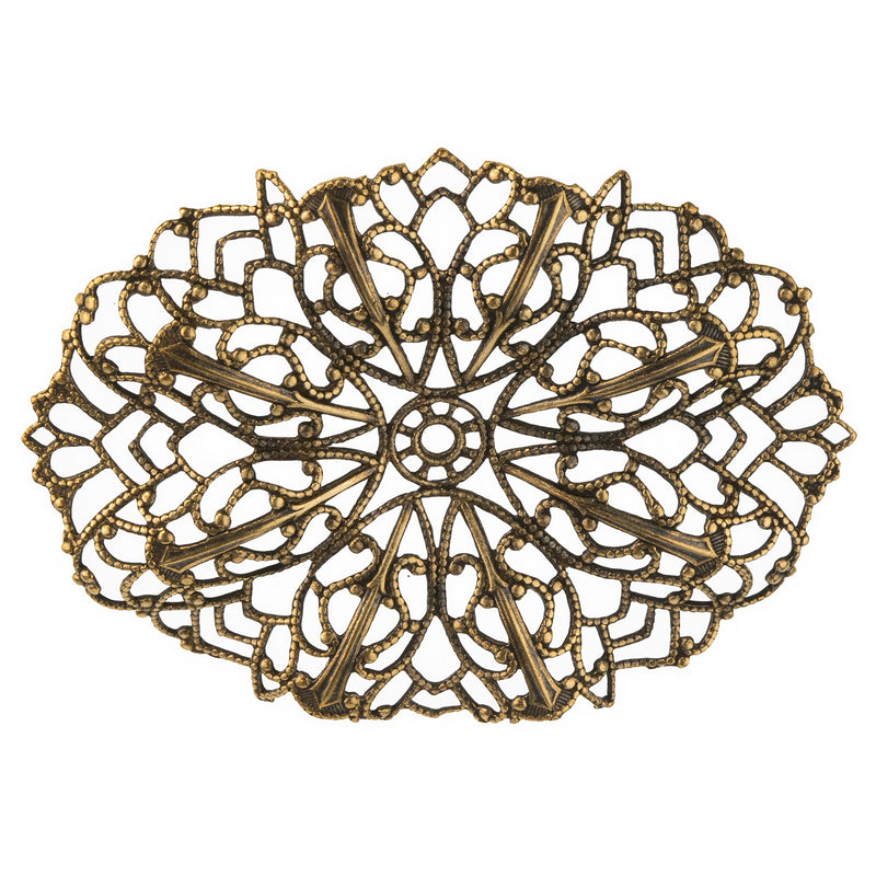Oxidized brass stamped filigree pendant . 60x45mm Pkg. of 1. 