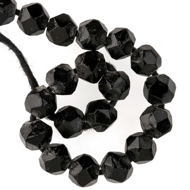 Vintage Czech Faceted Black Beads 6x7mm. pkg of 10.