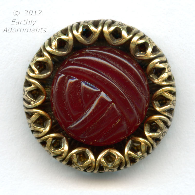 Oxidized brass filigree setting for a flat back round cabochon 12mm diameter. 1 pc. b9-2163