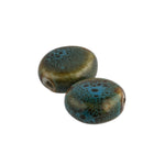 Vintage Porcelain Turquoise Brown and Tan Disk-Shaped Beads.  1970s. 15x7mm.  Pkg of 2. 