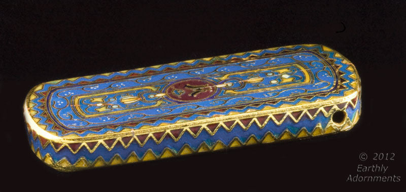 Cloisonné pendant. with blue and red enamel and gilt wire 50x22mm. Sold individually.