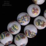 Chinese porcelain beads white with polychrome balls, 14 mm. Pkg. of 4.