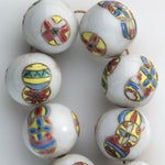 Chinese porcelain beads white with polychrome balls, 14 mm. Pkg. of 4.