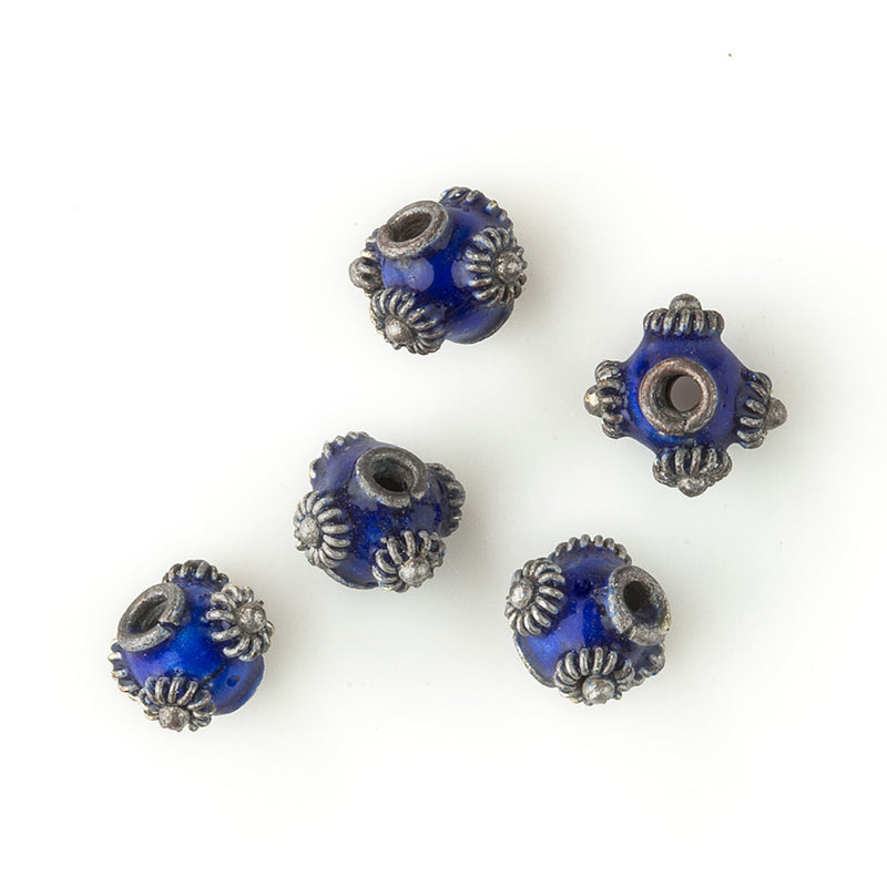 Bali style hollow enamel and silver over copper beads. 6mm. Pkg. of 2. b2-595