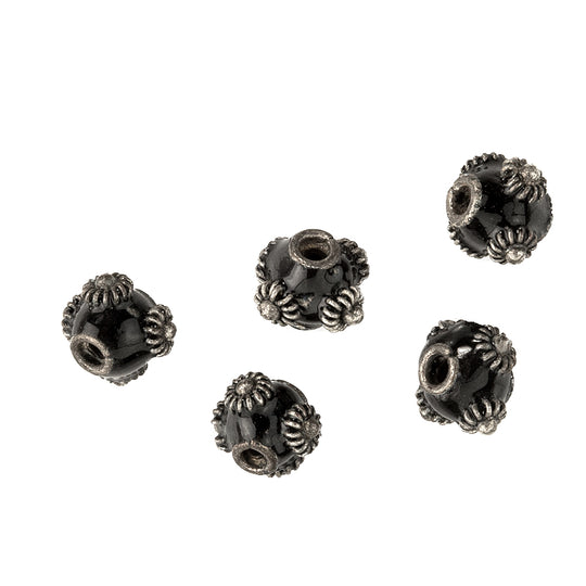 Bali style hollow enamel and silver over copper beads. 6mm. Pkg. of 4. b2-597