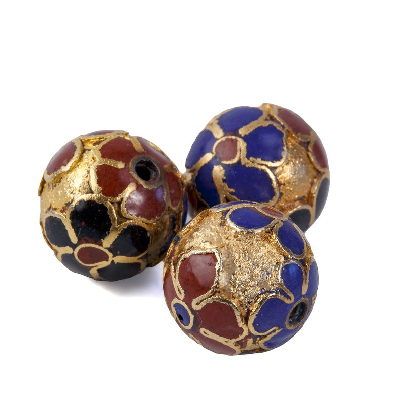 Vintage Chinese gold Champlevé raised enamel beads. 12mm. 1960s. Pkg. 1. 