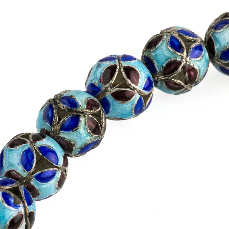 Multi colored enameled bead in geometric pattern. 12mm Pkg of 2 .