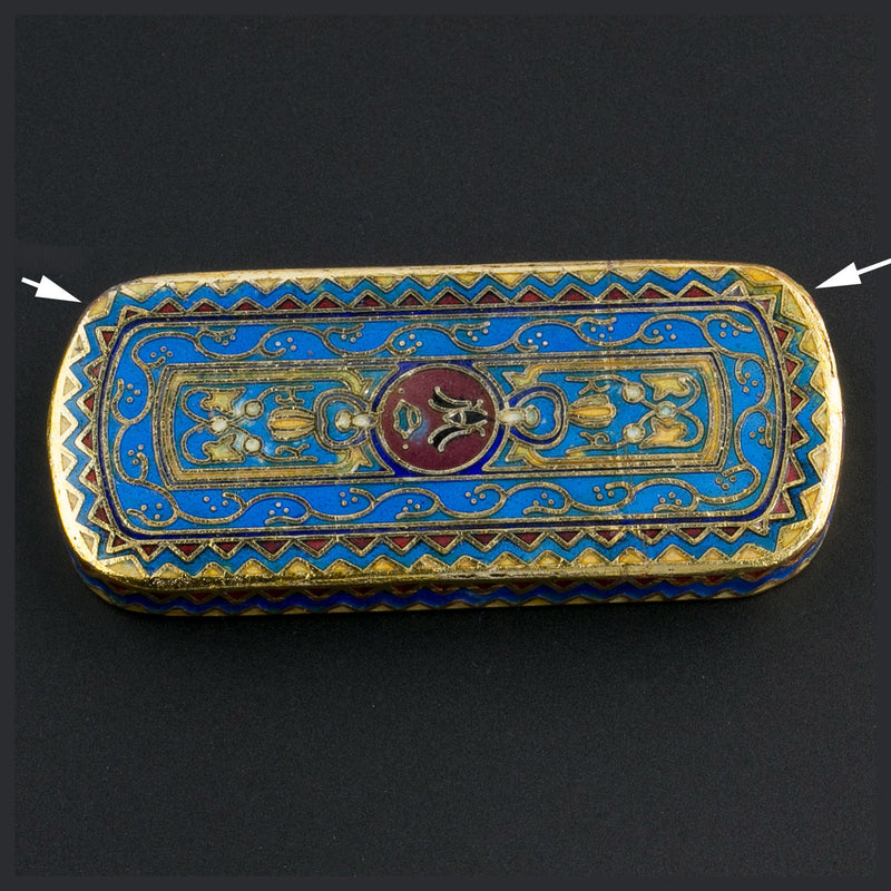 Cloisonné pendant. with blue and red enamel and gilt wire 50x23mm. Sold individually.