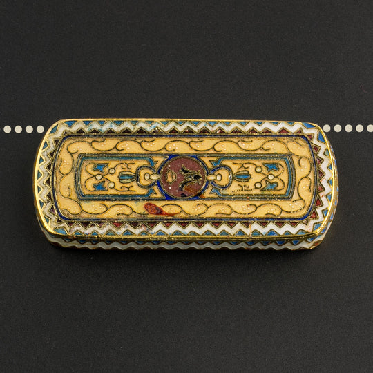 Cloisonné pendant. with gold, blue and red enamel and gilt wire 50x22mm. Sold individually. b2-641