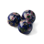 Vintage 20mm midnight blue cloisonne enamel beads. Pink flowers. Pkg1.