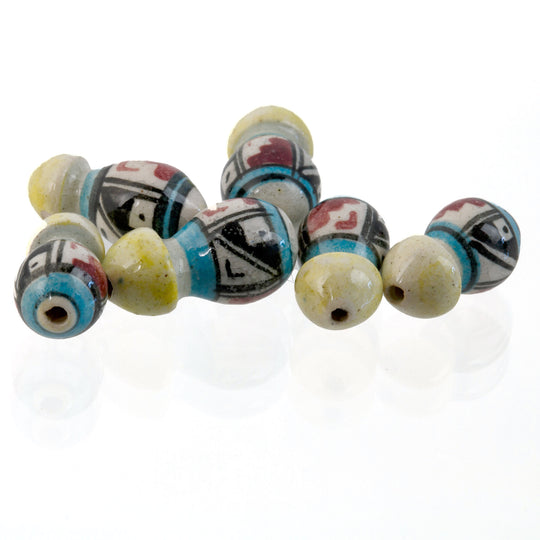 Hand-painted Peruvian ceramic beads. Vintage 1972. 16x8. Pkg. 6.  b2-920