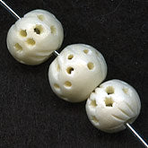 Superb vintage hollow & pierced carved bone beads, 9 - 12 mm, pkg of 4.