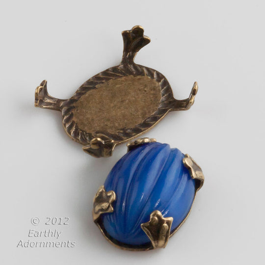 Oxidized brass flat back 4 prong turtle setting for 14x10mm oval. Pkg. of 4. b9-2237