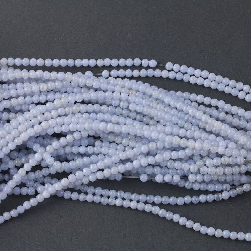 AA natural blue lace agate beads. 4mm. Vintage stock 1980s. 15.5 inch strand. 