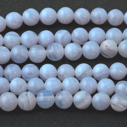 AA natural blue lace agate beads. 6mm. Vintage stock 1980s. 15.5 inch strand. b4-aga274