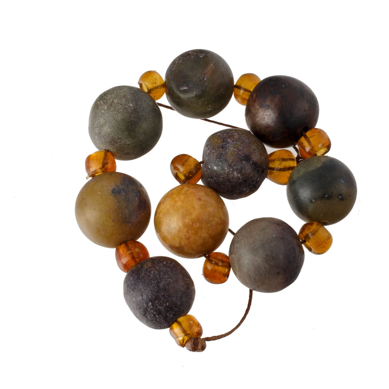 9 Antique Chinese Agate and Jasper Mala beads, central China. average 19mm. 