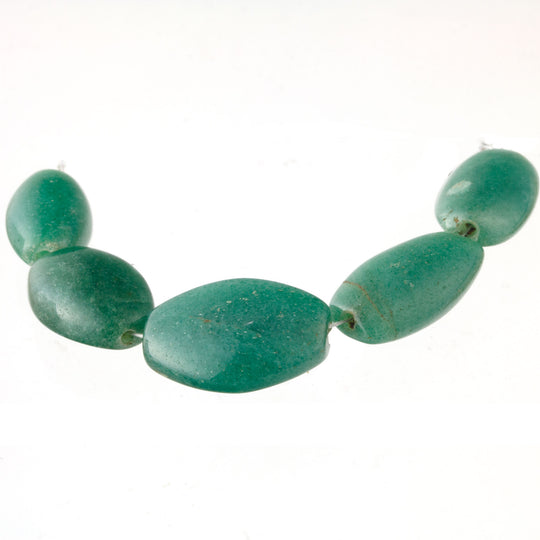 Vintage natural deep green sparkly aventurine flat oval beads.  5 bead strand. B4-ave220