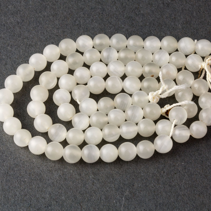 "Moonstone" Chalcedony, translucent white beads, 5.5mm, 40 pcs. 1980's