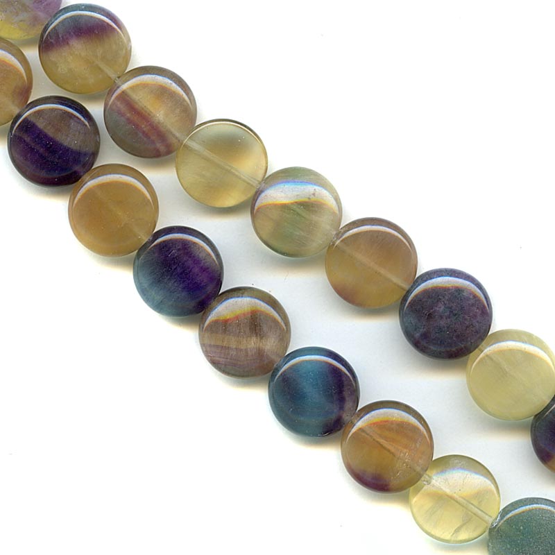 Fluorite dime beads 15x4.5mm. Pkg of 20.