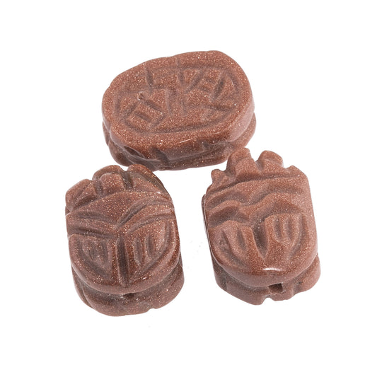 Carved Goldstone scarab beads, 18x13mm. package of 2. b4-gol208